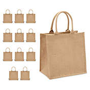 Sparkle and Bash Burlap Tote Bag with Handles for Groceries, Shopping, Reusable (12 Pack, 12 x 12 inches)