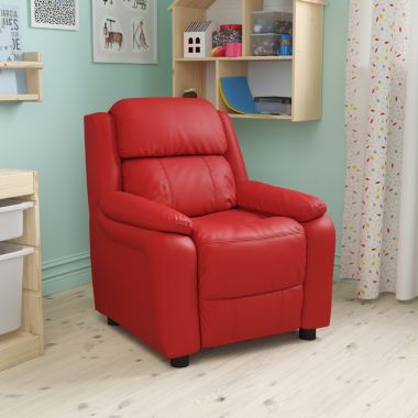 Flash Furniture Charlie Deluxe Padded Contemporary Red Vinyl Kids Recliner with Storage Arms. View a larger version of this product image.