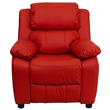 Flash Furniture Charlie Deluxe Padded Contemporary Red Vinyl Kids Recliner with Storage Arms. View a larger version of this product image.