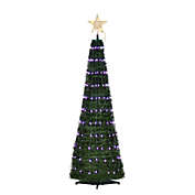 Outsunny 4.5ft Tall Pre-lit Slim Artificial Outdoor Christmas Tree Easy Assembly Pull Up Pop Out Yard Decoration with 176 Multi-Color LED Lights