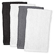 Contemporary Home Living Set of 4 White and Black Solid Bar Mop Cleaning Dish Towels 18" x 28"