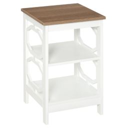 HOMCOM Modern Side Table with 2 Storage Shelves, Accent Furniture for Living Room, White
