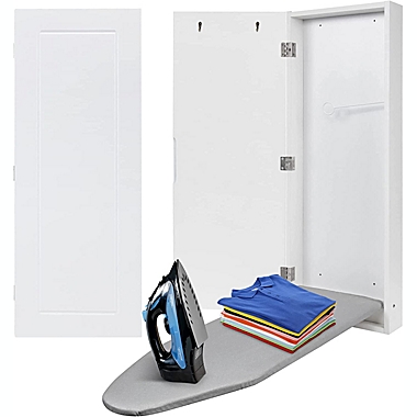 Ivation Wall-Mounted Ironing Board Cabinet, Foldable Ironing Storage Station for Home, Apartment , Easy-Release Lever, Garment Hooks, White. View a larger version of this product image.
