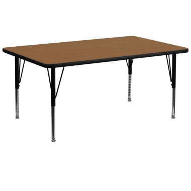 Flash Furniture Wren 30''W x 72''L Rectangular Oak Thermal Laminate Activity Table - Height Adjustable Short Legs. View a larger version of this product image.