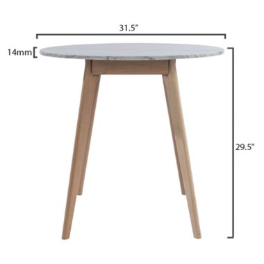 The Bianco Collection Avella 31" Round Italian Carrara White Marble Dining Table with Oak Legs. View a larger version of this product image.