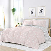 Reversible Pattern Comforter Set Down-Alternative All Season Ultra Soft Microfiber Bedding by Heart & Home, Full/Queen - Pressed Flowers Pink