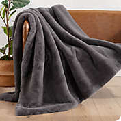 Bare Home Faux Fur Blanket - Ultra-Soft Blanket - Luxurious Fuzzy Warm Blanket - Cozy Lightweight Soft Blanket (Throw, Dark Grey)