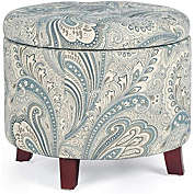 Homebeez Round Fabric Storage Ottoman Footrest Stool in Blue Boho