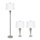 Alternate image 0 for Lalia Home Perennial Modern Vienna 3 Piece Metal Lamp Set (2 Table Lamps, 1 Floor Lamp) with White Tapered Drum Fabric Shades and Brushed Nickel Finish