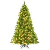 Costway 6.5-Foot Pre-lit Hinged Christmas Tree w/ Pine Cones Red Berries