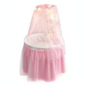 Badger Basket Co. Sweet Dreams Round Doll Bassinet with Canopy and LED Lights - Pink, White, Stars
