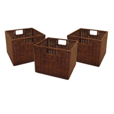 Milan 7-Pc Storage Shelf with 6 Wicker Baskets, Walnut. View a larger version of this product image.