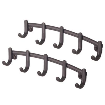 mDesign Small Wall Mount Key Ring Holder Hook Rack with 5 Hooks, 2 Pack