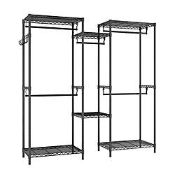 Idealhouse Black Metal Clothes Rack with 0.75 in. Diameter Rods 75 in. W x 76.77 in. H