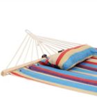 Alternate image 2 for Sunnydaze Heavy-Duty Single Person Cotton Fabric Hammock with Spreader Bars - 300 lb Weight Capacity - Wildberry