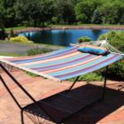 Alternate image 3 for Sunnydaze Heavy-Duty Single Person Cotton Fabric Hammock with Spreader Bars - 300 lb Weight Capacity - Wildberry
