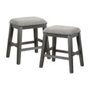 Lexicon Set of 2 Counter Height Barstool with Nailhead Trim Gray Chenille Fabric Seat - Gray Finish
