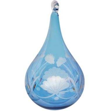 Blue Clear Etched Drop Shape Egyptian Glass Christmas Ornament Made in Egypt. View a larger version of this product image.