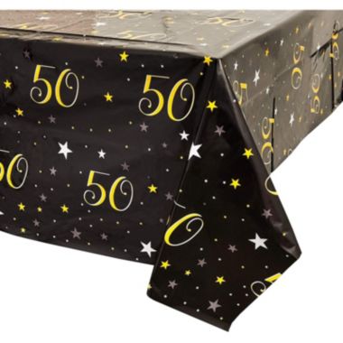 Blue Panda 3 Pack 50th Birthday Tablecloth Party Decor for Men and Women, Plastic Table Covers for Anniversary (54 x 108 In). View a larger version of this product image.