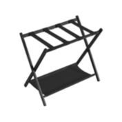 SONGMICS Luggage Rack for Guest Room, Suitcase Stand with Storage Shelf, Steel Frame, Foldable for Easy Storage, Hotel, Bedroom, Black