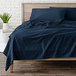 Bare Home Flannel Sheet Set 100% Cotton, Velvety Soft Heavyweight - Double Brushed Flannel - Deep Pocket (Dark Blue, King)