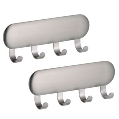 mDesign Metal Adhesive Wall Mount Key Rack Organizer, 4 Hooks, 2 Pack - Brushed. View a larger version of this product image.
