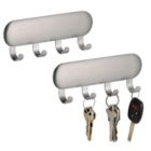 Alternate image 1 for mDesign Metal Adhesive Wall Mount Key Rack Organizer, 4 Hooks, 2 Pack - Brushed