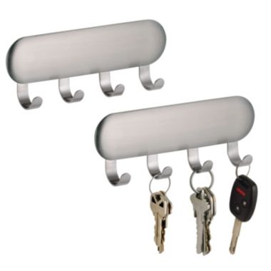 mDesign Metal Adhesive Wall Mount Key Rack Organizer, 4 Hooks, 2 Pack - Brushed. View a larger version of this product image.