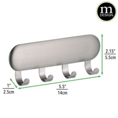 mDesign Metal Adhesive Wall Mount Key Rack Organizer, 4 Hooks, 2 Pack - Brushed. View a larger version of this product image.