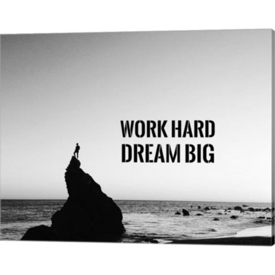 Great Art Now Work Hard Dream Big - Sea Shore Black and White by Color Me Happy 20-Inch x 16-Inch Canvas Wall Art