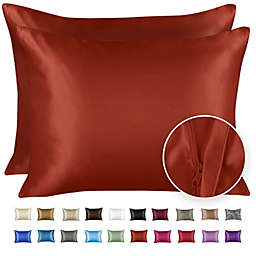SHOPBEDDING Silky Satin Pillowcase for Hair and Skin - King Satin Pillow Case with Zipper, Rust (Pillowcase Set of 2) By BLISSFORD