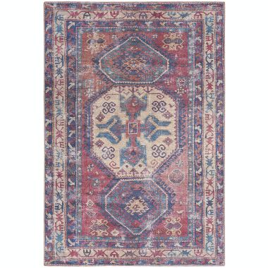 Nicole Curtis Machine Washable Series 1 6' x 9' Red/Navy Vintage Indoor Rug. View a larger version of this product image.