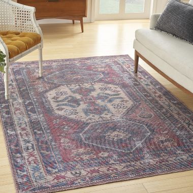 Nicole Curtis Machine Washable Series 1 6' x 9' Red/Navy Vintage Indoor Rug. View a larger version of this product image.