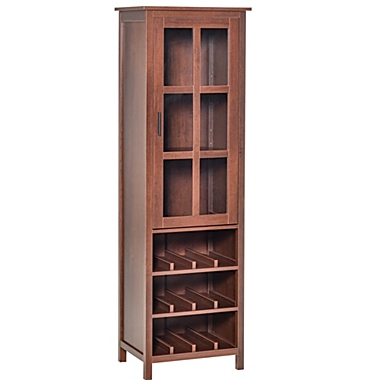 HOMCOM Tall Wine Cabinet Bar Display Cupboard with Glass Door and 3 Storage Compartment for Living Room, Home Bar, Dining Room, Walnut. View a larger version of this product image.
