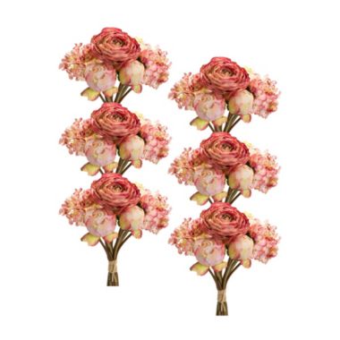 Melrose Set of 6 Pink Peony and Hydrangea Spring Floral Bouquet 16.75". View a larger version of this product image.