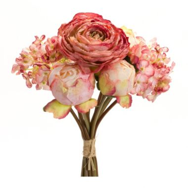 Melrose Set of 6 Pink Peony and Hydrangea Spring Floral Bouquet 16.75". View a larger version of this product image.