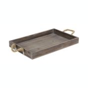 Cheungs Home Indoor Decorative Wooden Tray with Side Rope Handles, Dark Brown