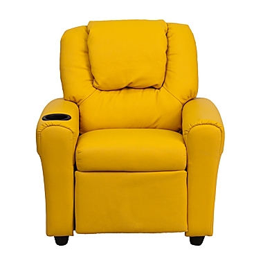 Flash Furniture Contemporary Yellow Vinyl Kids Recliner With Cup Holder And Headrest - Yellow Vinyl. View a larger version of this product image.