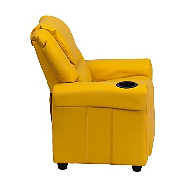 Flash Furniture Contemporary Yellow Vinyl Kids Recliner With Cup Holder And Headrest - Yellow Vinyl. View a larger version of this product image.