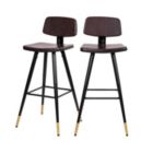 Alternate image 2 for Merrick Lane Aragon Brown Faux Leather Barstools Contemporary Upholstered Stools with Black Metal Frame and Integrated Footrest - Set of 2