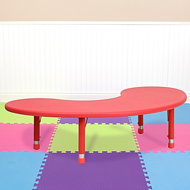 Flash Furniture 35&#39;&#39;W x 65&#39;&#39;L Half-Moon Red Plastic Height Adjustable Activity Table. View a larger version of this product image.