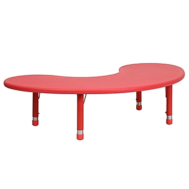 Flash Furniture 35&#39;&#39;W x 65&#39;&#39;L Half-Moon Red Plastic Height Adjustable Activity Table. View a larger version of this product image.