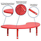 Alternate image 2 for Flash Furniture 35&#39;&#39;W x 65&#39;&#39;L Half-Moon Red Plastic Height Adjustable Activity Table