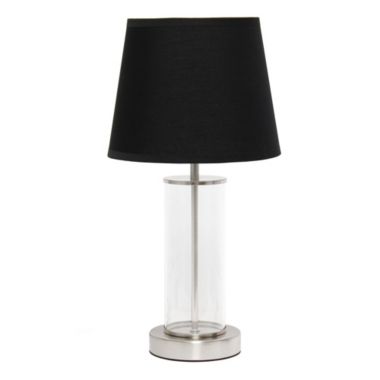 Simple Designs Home Decorative Indoor Modern 8.66"L x 8.66"W x 16.93"H Encased Metal and Clear Glass Table / Desk Lamp - Brushed Nickel and Black. View a larger version of this product image.