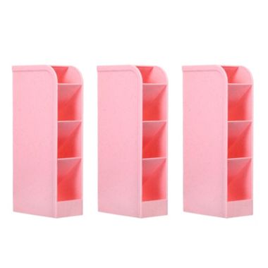 Unique Bargains Office 4 Slots Pencil Storage Box Desk Organizer Pen Holder, Pink 3 Pack. View a larger version of this product image.