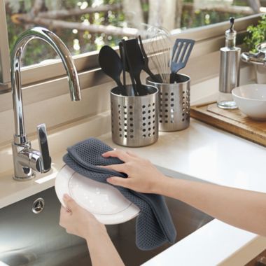 PiccoCasa Classic Kitchen Towels 4 Pack, 100% Cotton Waffle Dish Cloth Dish Towel Kitchen Towel For Home Brick 13" x 27", Dark Gray. View a larger version of this product image.