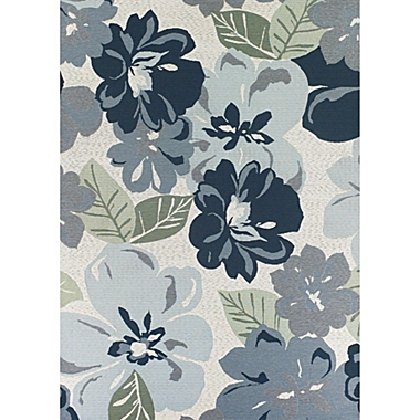 Couristan 2.25&#39; x 3.9&#39; Gray and Blue Floral Rectangular Outdoor Area Throw Rug. View a larger version of this product image.