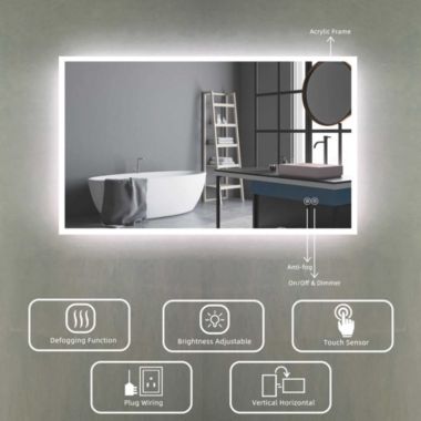 Vyaya Huron 40 in. W x 24 in. H Rectangular Frameless Anti-Fog Wall Bathroom LED Vanity Mirror in Silver. View a larger version of this product image.