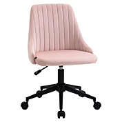 Vinsetto Mid-Back Office Chair, Velvet Fabric Swivel Scallop Shape Computer Desk Chair for Home Office or Bedroom, Pink