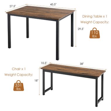Slickblue 3 Pieces Dining Table Set with 2 Benches for Dining Room Kitchen Bar-Brown. View a larger version of this product image.